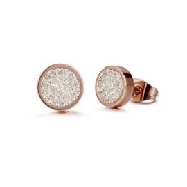 Round Bling White Stardust Stud Earrings in 18K Rose Gold