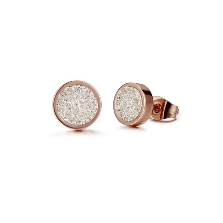 Round Bling White Stardust Stud Earrings in 18K Rose Gold