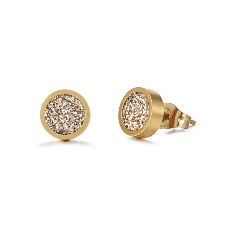 Round Bling Golden Stardust Stud Earrings in 18k Gold