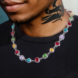 8.5mm Multi-color Diamonds Chain in White Gold