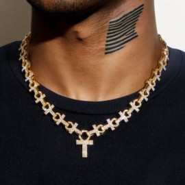 16mm Micro Pave Ankh Link Chain in Gold