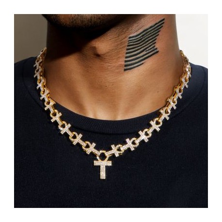 16mm Micro Pave Ankh Link Chain in Gold