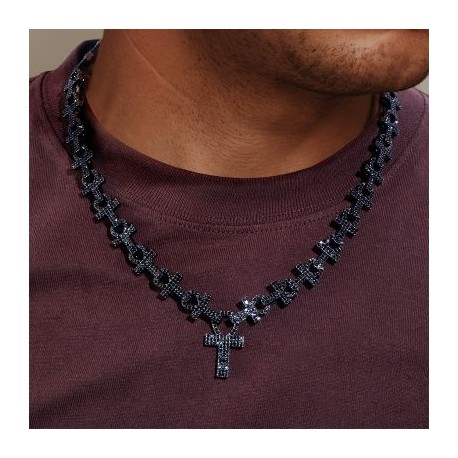 16mm Micro Pave Ankh Link Chain in Black Gold