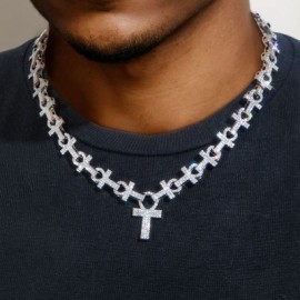 16mm Micro Pave Ankh Link Chain in White Gold
