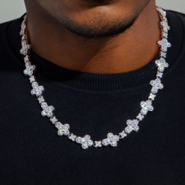 20'' Cross Stationed Star Link Tennis Chain in White Gold