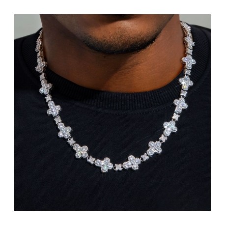 20'' Cross Stationed Star Link Tennis Chain in White Gold