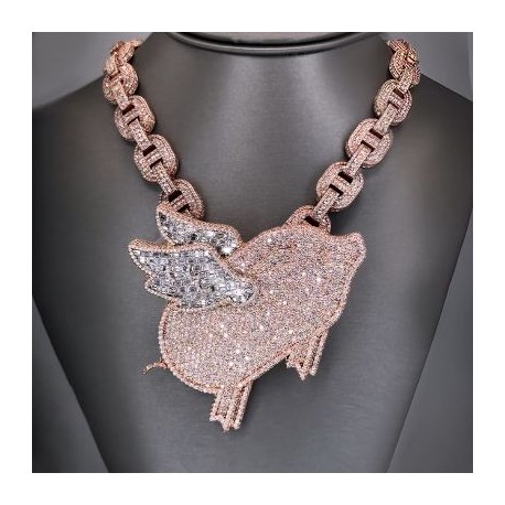 Iced Out Baguette Cut Pig with Wings Pendant