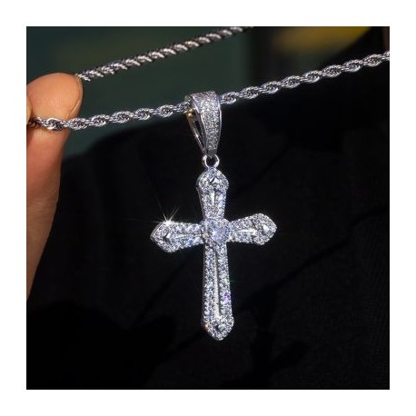 Shining Heart Cross Pendant in White Gold