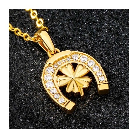 Iced Lucky Horseshoe 4-Leaf Clover Pendant