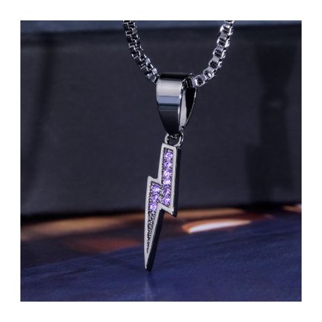 Micro Pave Lightning Pendant with Round Box Chain
