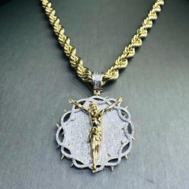 Paved Crown of Thorns with Jesus Medallion Pendant