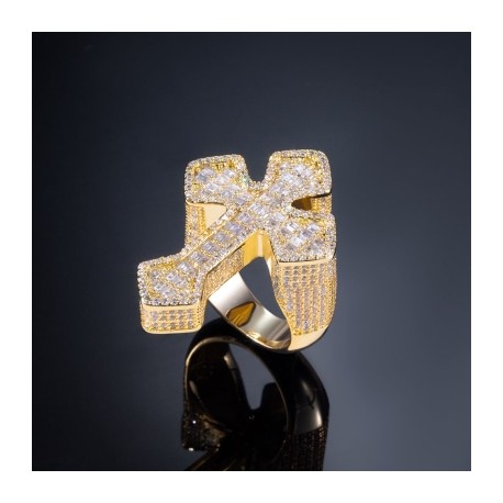 Full Iced Baguette Cut Cross Shaped Ring