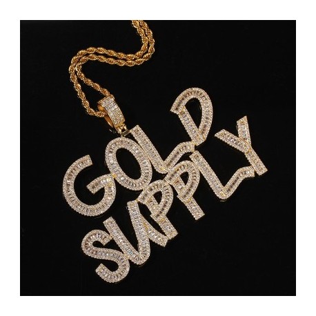 Iced Custom Baguette Letters Pendant in Gold