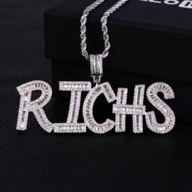 Iced Custom Baguette Letters Pendant in White Gold