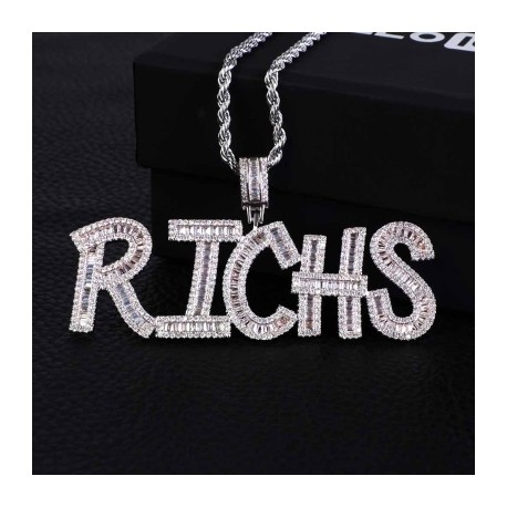 Iced Custom Baguette Letters Pendant in White Gold