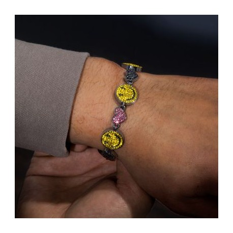 Smile Face & Heart Link Bracelet in Black Gold
