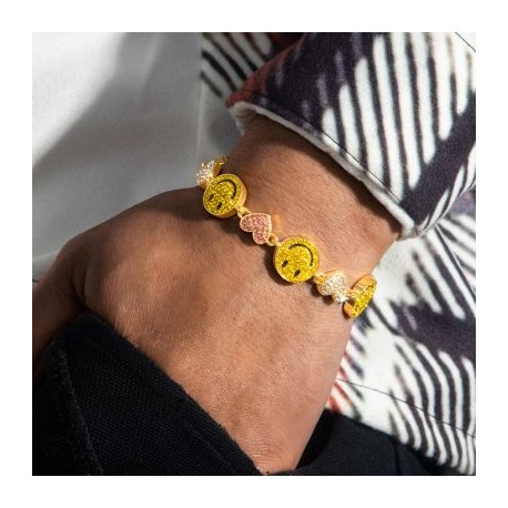 Smile Face & Heart Link Bracelet in Gold