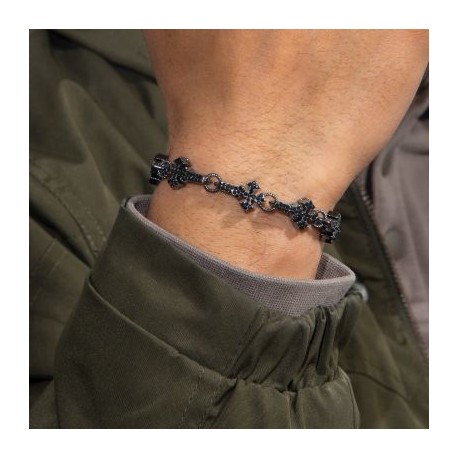 11mm Micro Pave Cross Link Bracelet in Black Gold