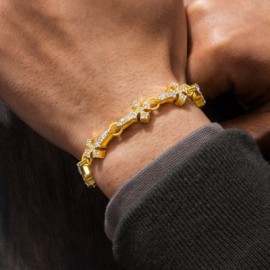 11mm Micro Pave Cross Link Bracelet in Gold