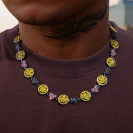 20'' Smile Face & Heart Link Chain in Black Gold