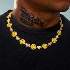 20'' Smile Face & Heart Link Chain in Gold