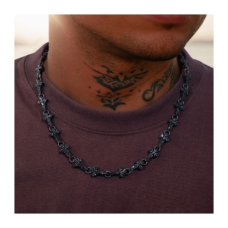 11mm 20'' Micro Pave Cross Link Chain in Black Gold