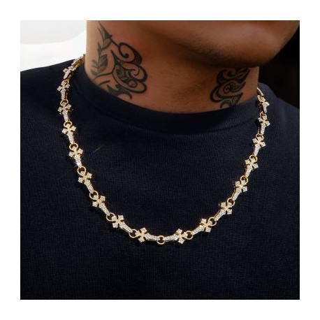 11mm 20'' Micro Pave Cross Link Chain in Gold