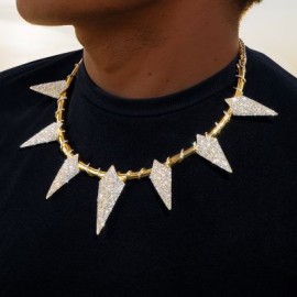 Pave Spiked Fight Tooth and Claw Collar Necklace in Gold