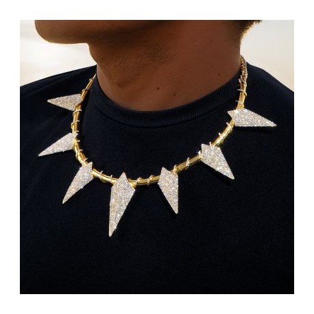 Pave Spiked Fight Tooth and Claw Collar Necklace in Gold