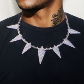 Pave Spiked Fight Tooth and Claw Collar Necklace in White Gold