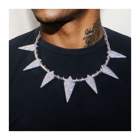 Pave Spiked Fight Tooth and Claw Collar Necklace in White Gold