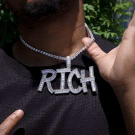 Iced Big Custom Baguette Letters Pendant in White Gold