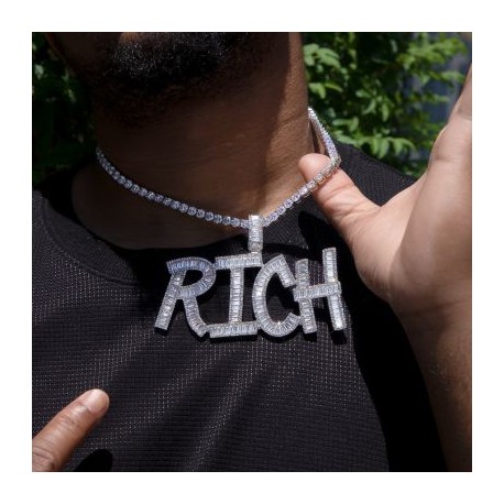 Iced Big Custom Baguette Letters Pendant in White Gold