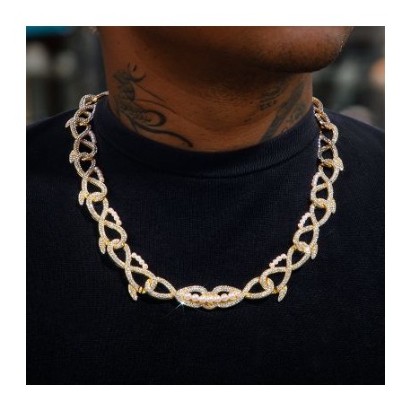 Iced 18mm 20'' Thorns with Pearl Link Chain in Gold