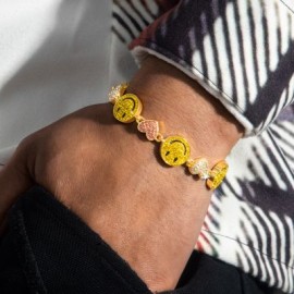 Smile Face & Heart Link Bracelet in Gold