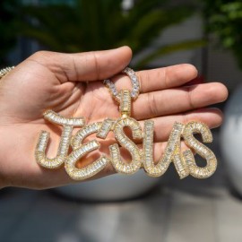 Iced Big Custom Baguette Letters Pendant in Gold