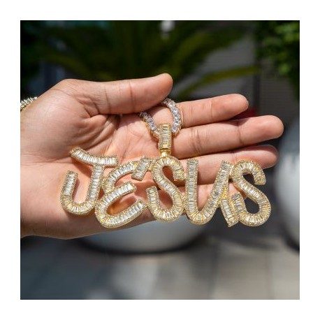 Iced Big Custom Baguette Letters Pendant in Gold