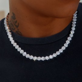 8mm Hexagon Tennis Chain in White Gold