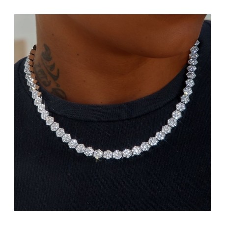 8mm Hexagon Tennis Chain in White Gold
