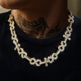 Micro Pave Detachable Spiked Cross Infinity Link Chain in Gold