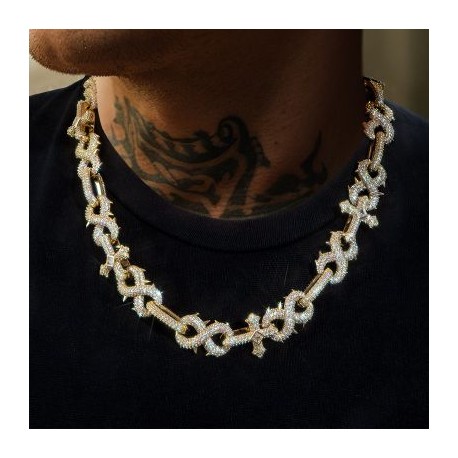 Micro Pave Detachable Spiked Cross Infinity Link Chain in Gold