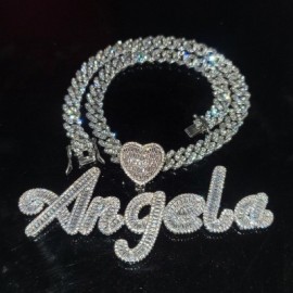 Iced Heart Custom Cursive Name Baguette Pendant