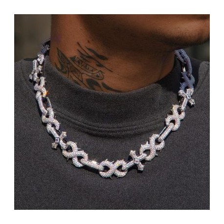 Micro Pave Detachable Spiked Cross Infinity Link Chain in White Gold