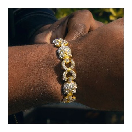 8'' Iced Skull Head Infinity Link Bracelet in Gold