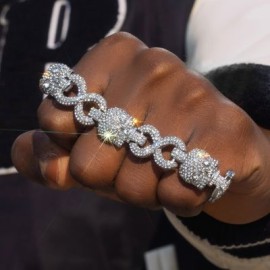 8'' Iced Skull Head Infinity Link Bracelet in White Gold