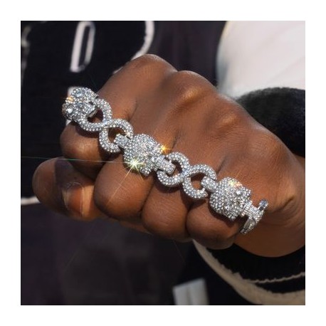 8'' Iced Skull Head Infinity Link Bracelet in White Gold