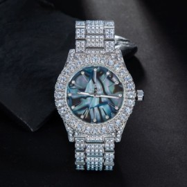 Fully Iced Sea Shell Dial Mens Watch in White Gold