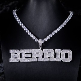 Custom Baguette Cut Name Pendant in White Gold