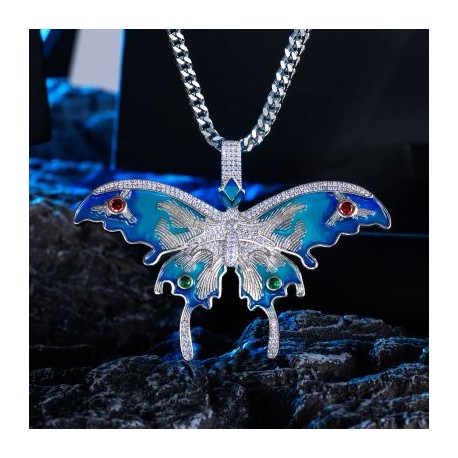 Vintage Blue Enamel Butterfly Pendant with Franco Box Chain