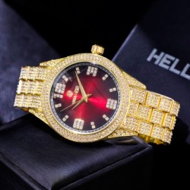 Luxury Iced Ruby Roman Numerals Dial Watch